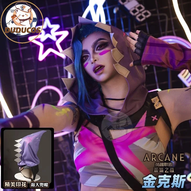 

Arcane 2 Jinx Косплей Костюм Игра LOL Свободная Пушка Ролевая Игра Наряд со Шляпой Для Женщин Девочек Хэллоуин Рождественский Подарок Одежда Костюм
