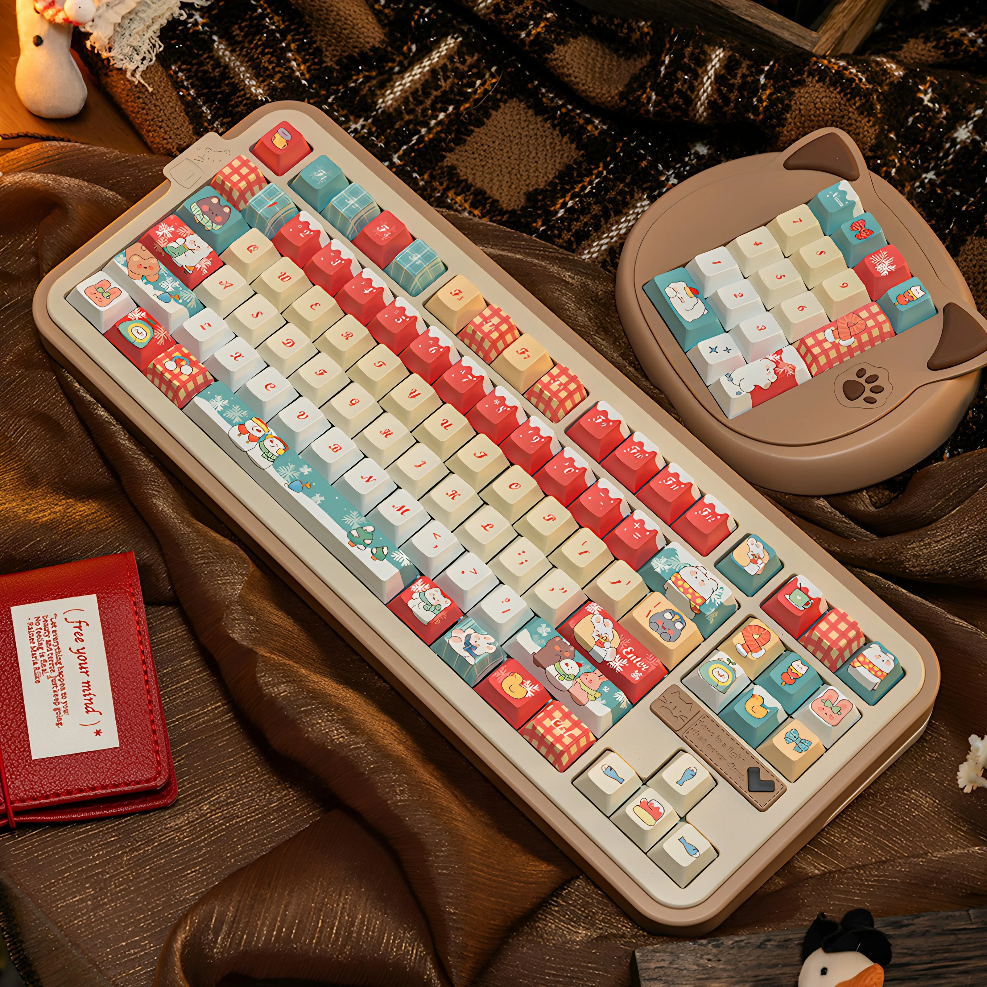 Knock Knock Berry Snow Velvet Christmas Keycap pbt Sublimation Customized Mechanical Keyboard Cap Magnetic Axis Cute Girly Heart