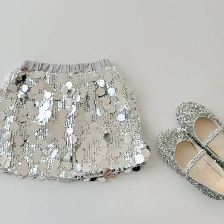 Spring Summer Girls' Skirts Baby's Fashionable Sequined Short Skirt Children's Sparkling and Versatile Half Skirt Dance Birthday