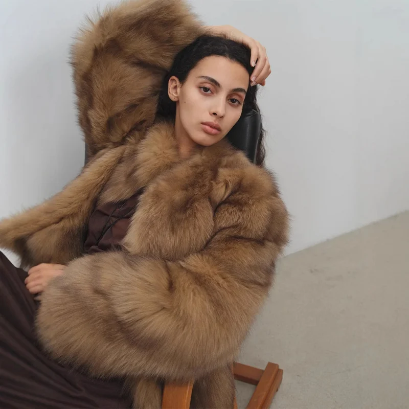 Winter Faux Blue Fox Fur Gradient Cream ColorVShort Fox Fur Coat for Women Frost Hua Ying Yue