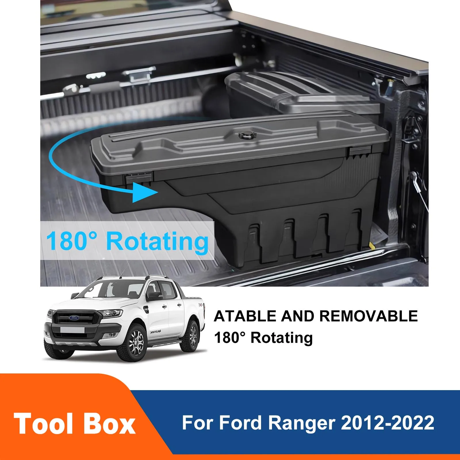 1PC  Left/Right Trunk Tool Box Tailgate Swing Case Storage For Ford Ranger Wildtrak 2012-2022 T6 T7 T8  XLT XL XLS Limited Sport