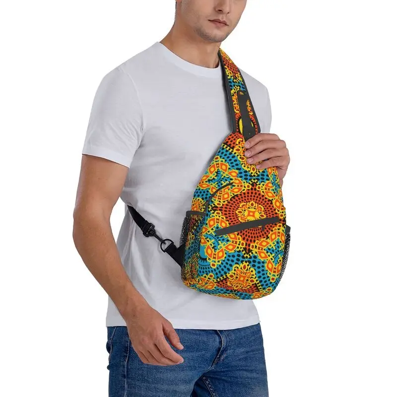 Colorful African Ankara Flower Print Sling Bag for Cycling Camping Men Africa Tribal Chest Crossbody Backpack Shoulder Daypack