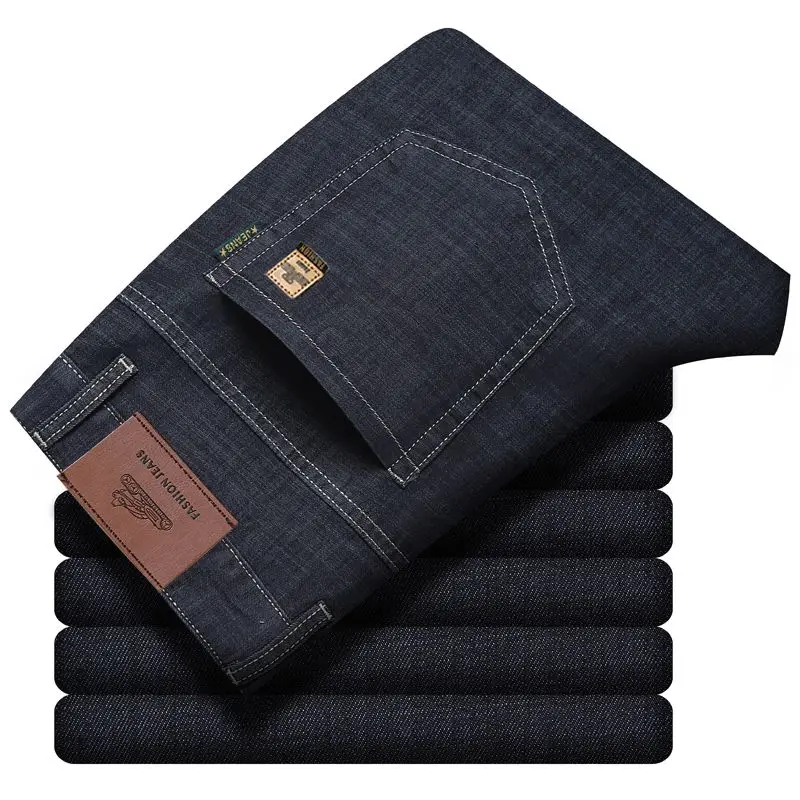 

New Thin Denim Jeans Men Straight Leg Stretch Cotton Pants Business Casual Lightweight Denim Trousers Spring Summer Slim Pants