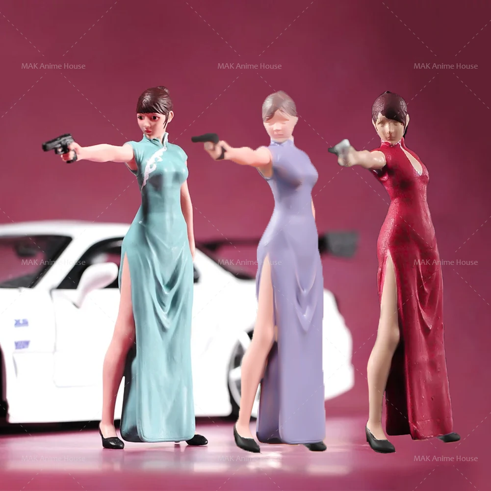 

Miniatures Figures 1/87 1/64 1/43 1/24 1/18 Wearing Cheongsam The Beautiful Assassin Gun Model Creative Scene Dolls Car Toys