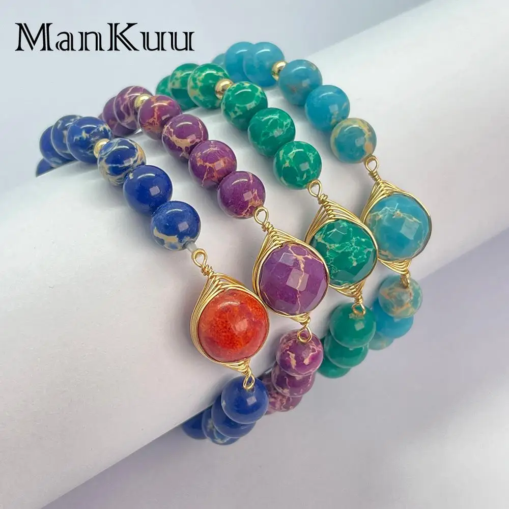 Mankuu New In Fashion 8mm Imperial Jasper Loose Gemstone Beaded Charm Bracelet With Natural Healing Crystal Druzy For Women 2022