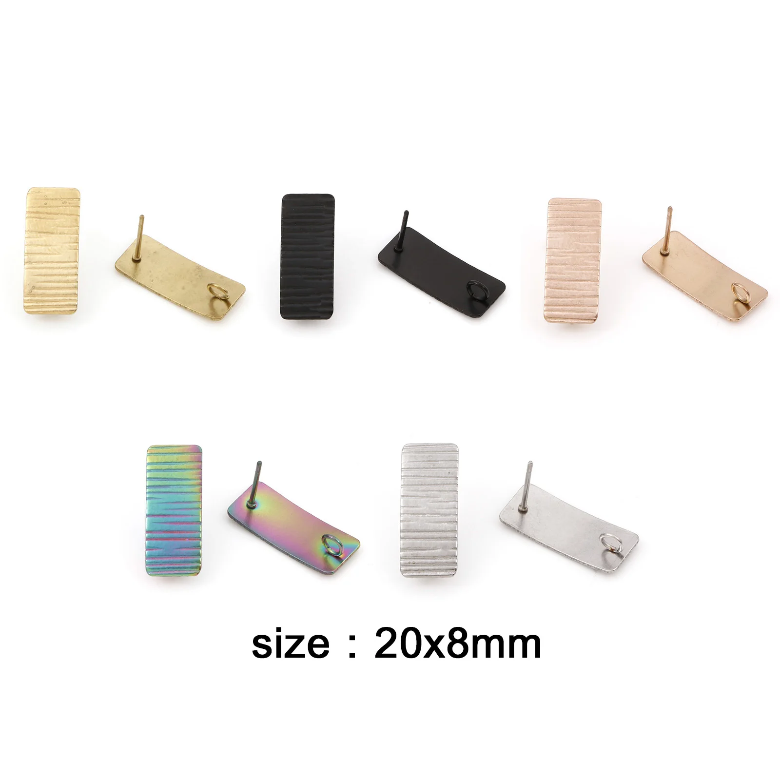 10PC 304 Stainless Steel Strip Rectangle Ear Post Stud Frosted Earring With Loop Connector Supplies For Diy Women Earring 20x8mm