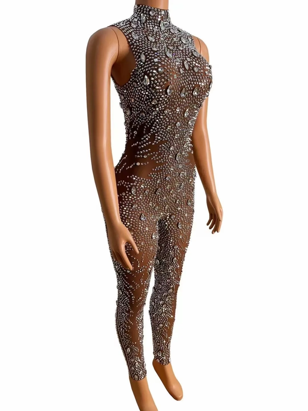 2024 New Sexy Stretch Tight Jumpsuit Birthday Celebration Singer DJ Bar Nightclub Sparkling rhinestone Stage Performance Costume