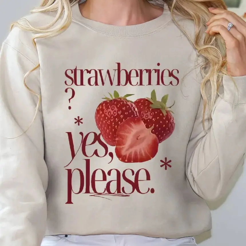 

Sweatshirt Long Sleeves Stylish Pullover Y2K Graphic Hoodies Crew Neck Unisex Casual Daily Wear Fresh Strawberries Yes Please