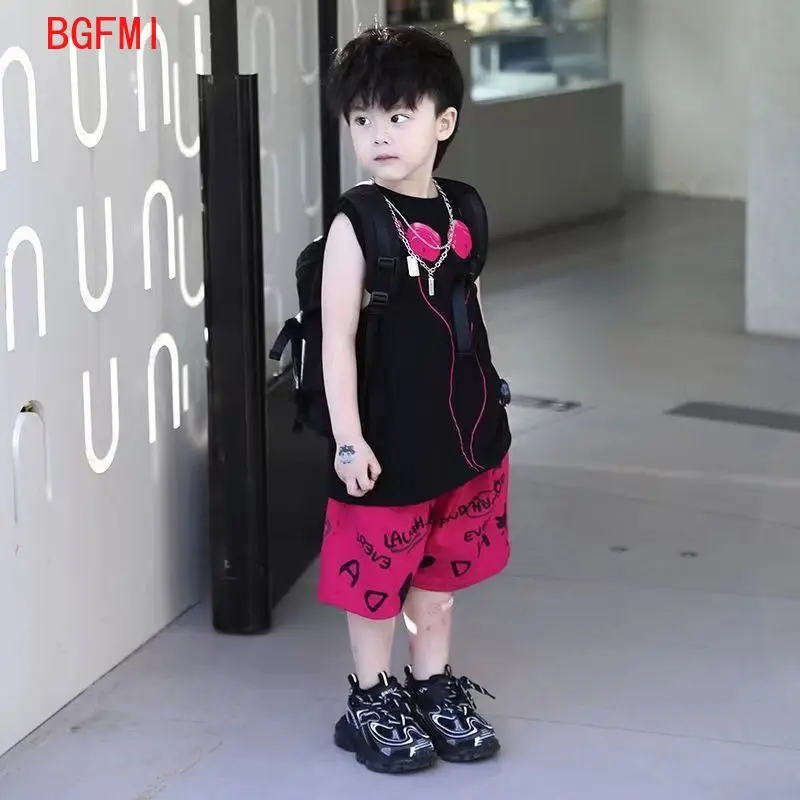 1-8 Y Summer Baby Boy Clothes Set Casual Kids Vest Sports Set Sleeveless  Tshirt + Shorts 2pcs Set Infant Letter Clothes Suits