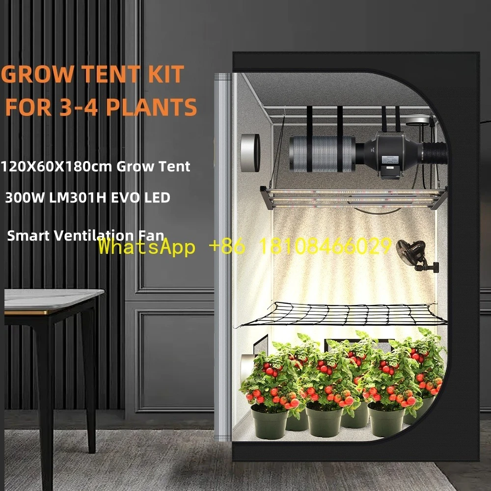 

t 300W LM301H EVO LED Plant Lamp Greenhouse Growing Tent Kit with Smart Fan 120x60x180cm Growzelt Complete Se