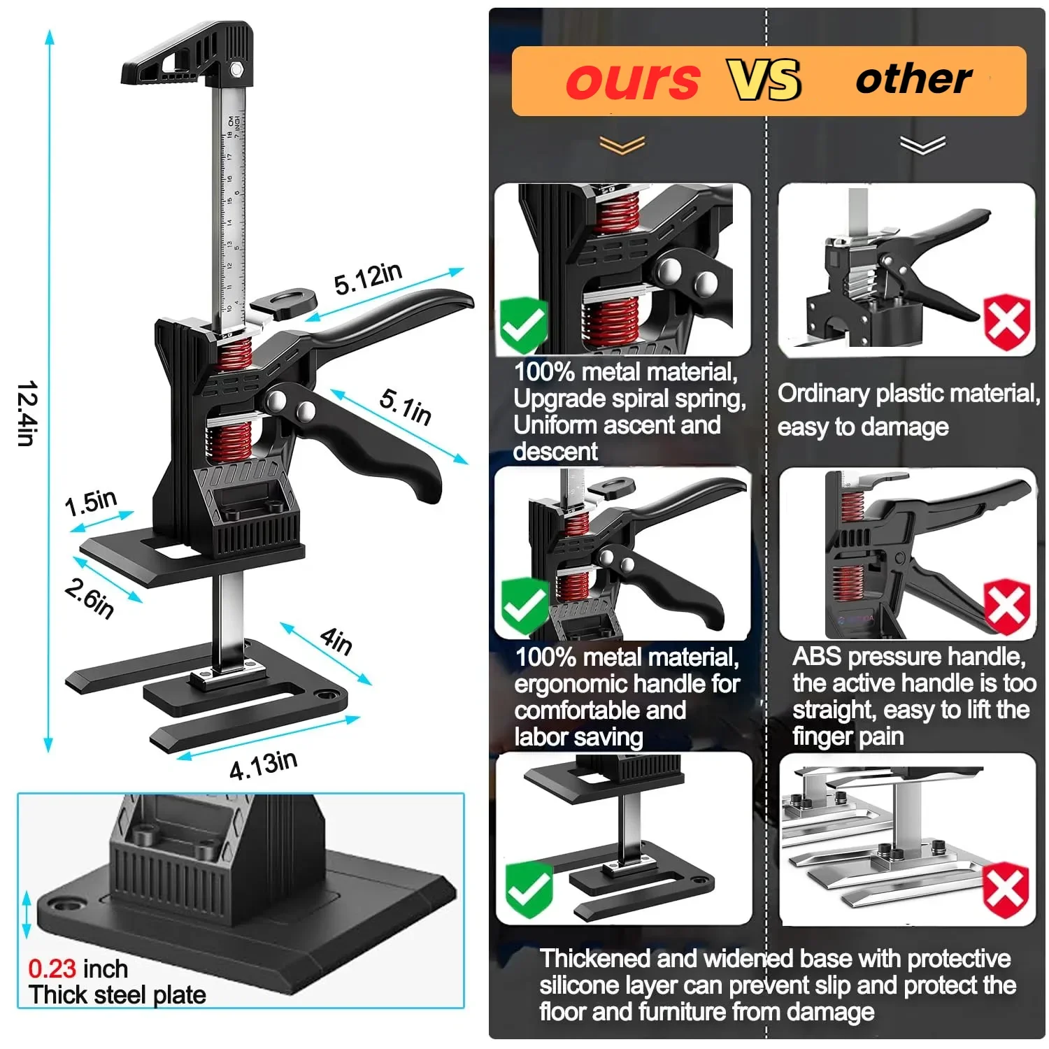 2 Pack Labor Saving Arm Jack mit Handschuhen 12 in Funktion Höhe Hebevorrichtung geeignet für Tür Fenster Heben Wand Fliese Locator