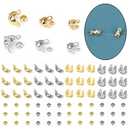 100pcs/Lot Stainless Steel Gold Plated Connector Clasp Crimp End Beads For Bracelet Necklace Chains DIY Jewelry Making Supplies