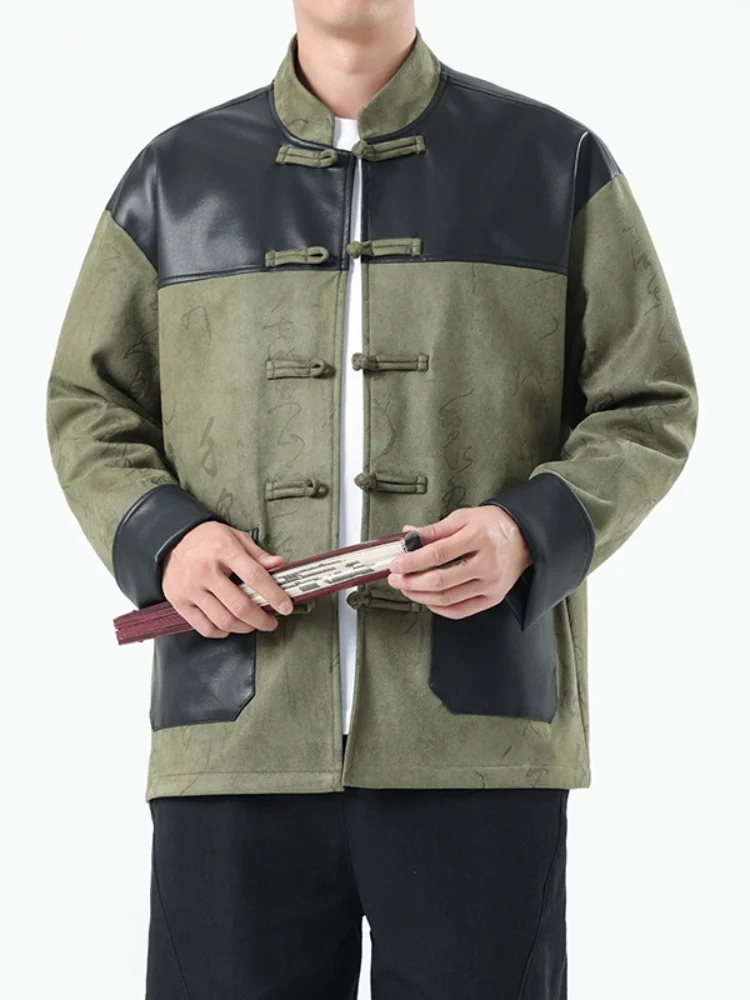 

Новая китайская вышитая куртка-танчун в стиле ретро для мужчин, с воротником-стойкой на пуговицах, ханьфу, весна-осень, для мужчин среднего возраста, пальто-жакет