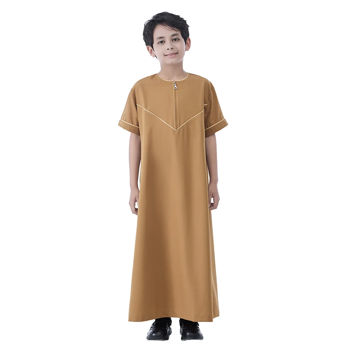 Solid Color Short Sleeve Robe Middle East Teenage Boy Arabic Robe Eid Djellaba Muslim Jubba Thobe Abaya Kaftan Daffah Dishdasha