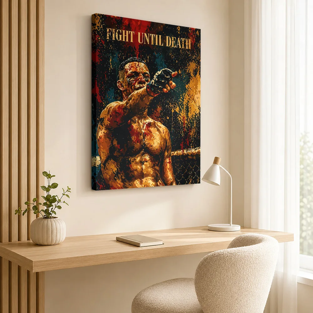 Nate Diaz Fight Until Death Canvas Print Poster Custom Photo Sports Portrait Canvas Wall Art for Game Room Decor Ready to Hang