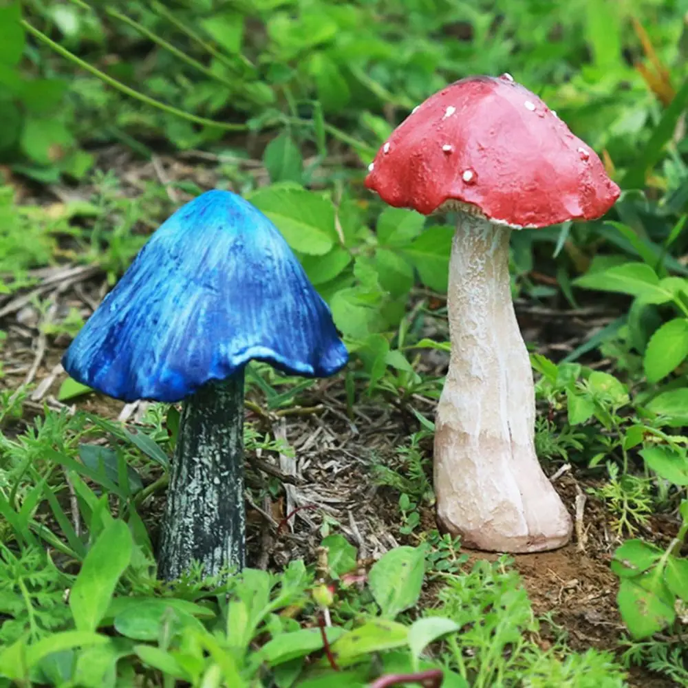 Red Miniatures Mushroom DIY Outdoor Mushroom Resin Statue Figurine Decoration Crafts Bonsai Ornament Fairy Flowerpot Plants