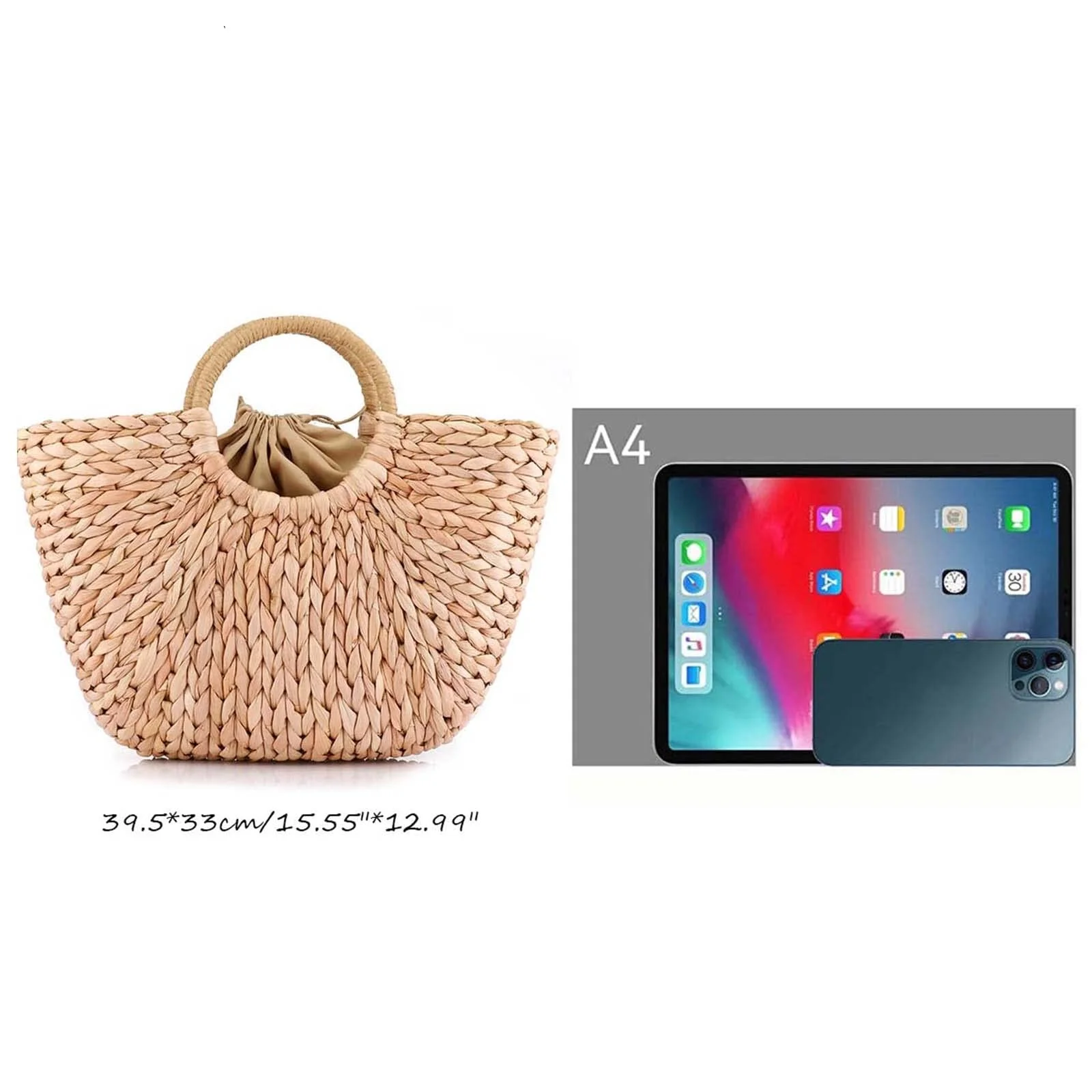 Summer Rattan Bag for Women Straw Hand-woven Top-handle Handbag Beach Sea Straw Rattan Tote Clutch Bags