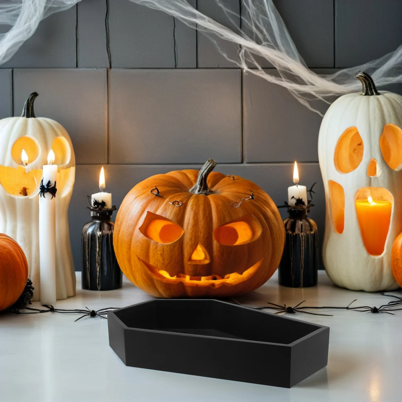 

Gothic Wooden Coffin Tray 11x7inch Halloween Candy Snack Plate Decorative Spooky Serving Tray Halloween Party Decor