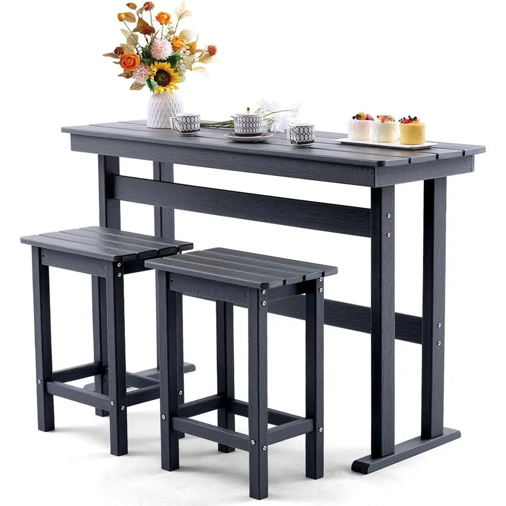 

2-Piece HDPE Outdoor Bar Height Table and Chairs Set, Grey, Ideal for Patio, Bistro, Balcony, and Poolside