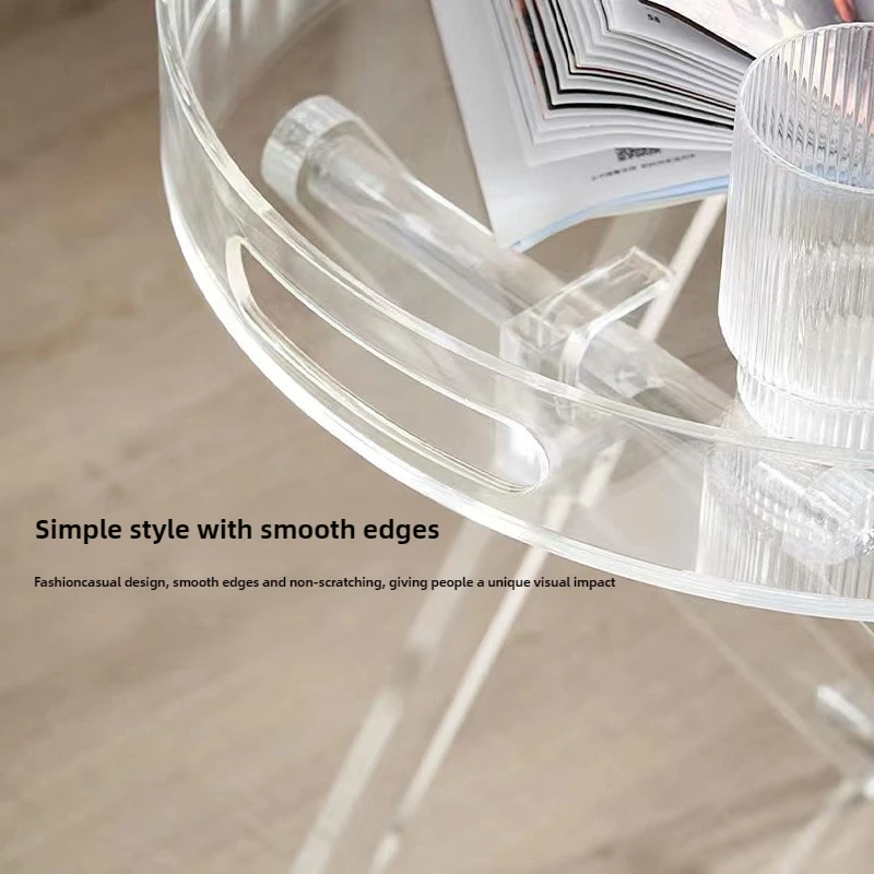 Acrylic Transparent Round Side Table Foldable Minimalist Coffee Table  Portable Balcony Corner Stand Tall Bedside Table