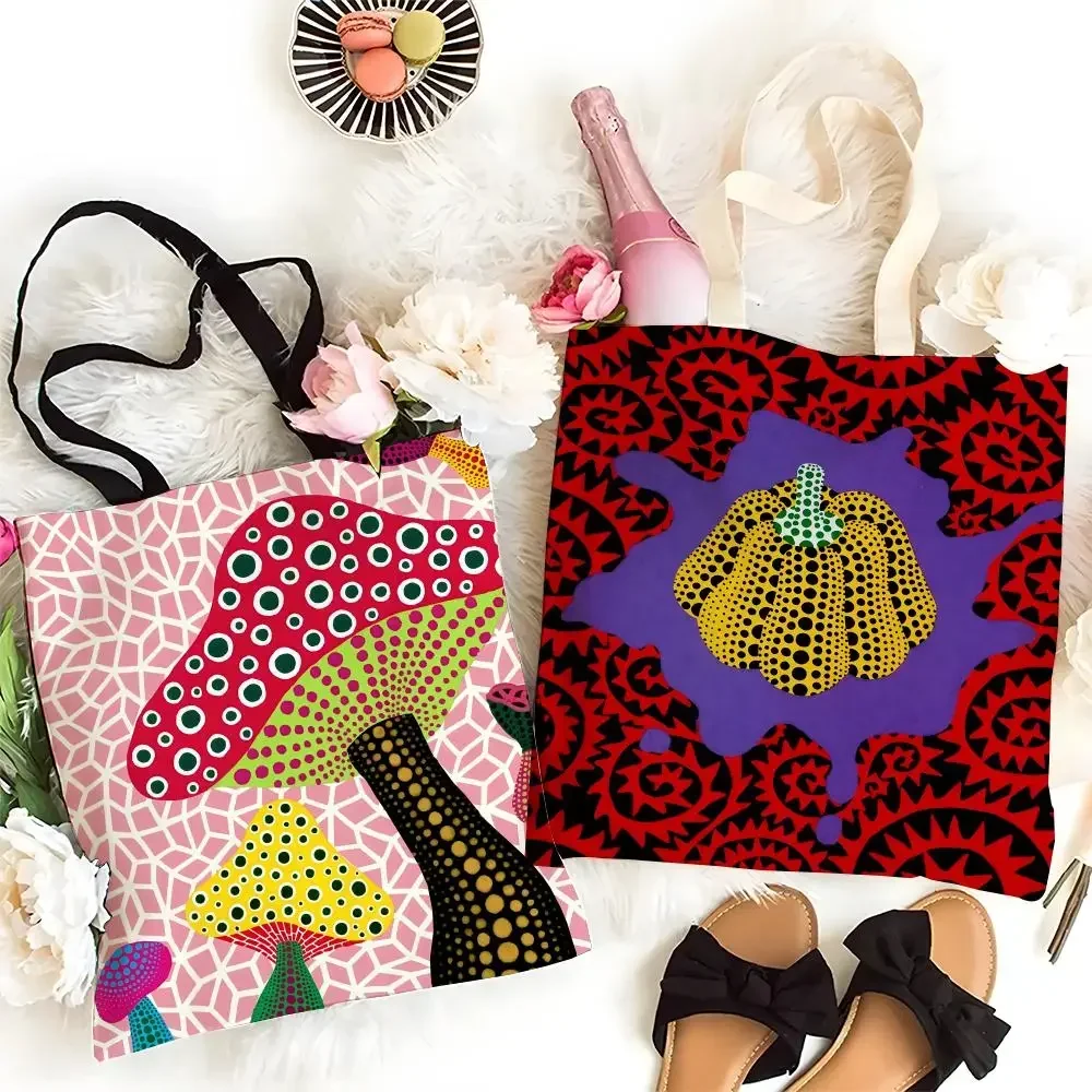 Y-Yayoi K-KusamaS Japan Art Storage Bags Storage Bags Canvas Tote Bag Large Capacity Shoulder Fashion Eco Shopping Handbag