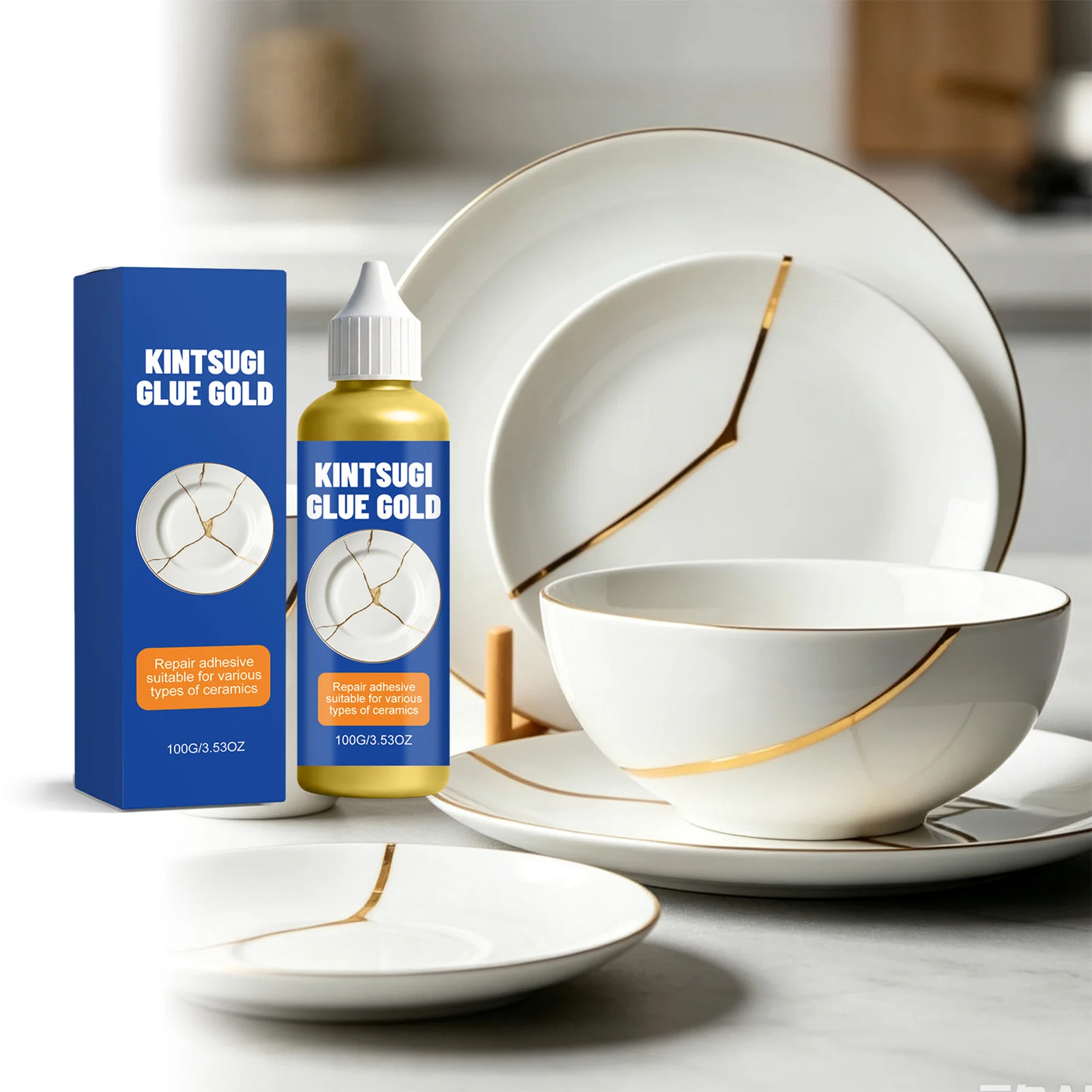 Transparent Ceramic Repair Glue for Home Tableware Kintsugi Kit Porcelain Glass Crack Filler Water Heat Resistant 100g DIY