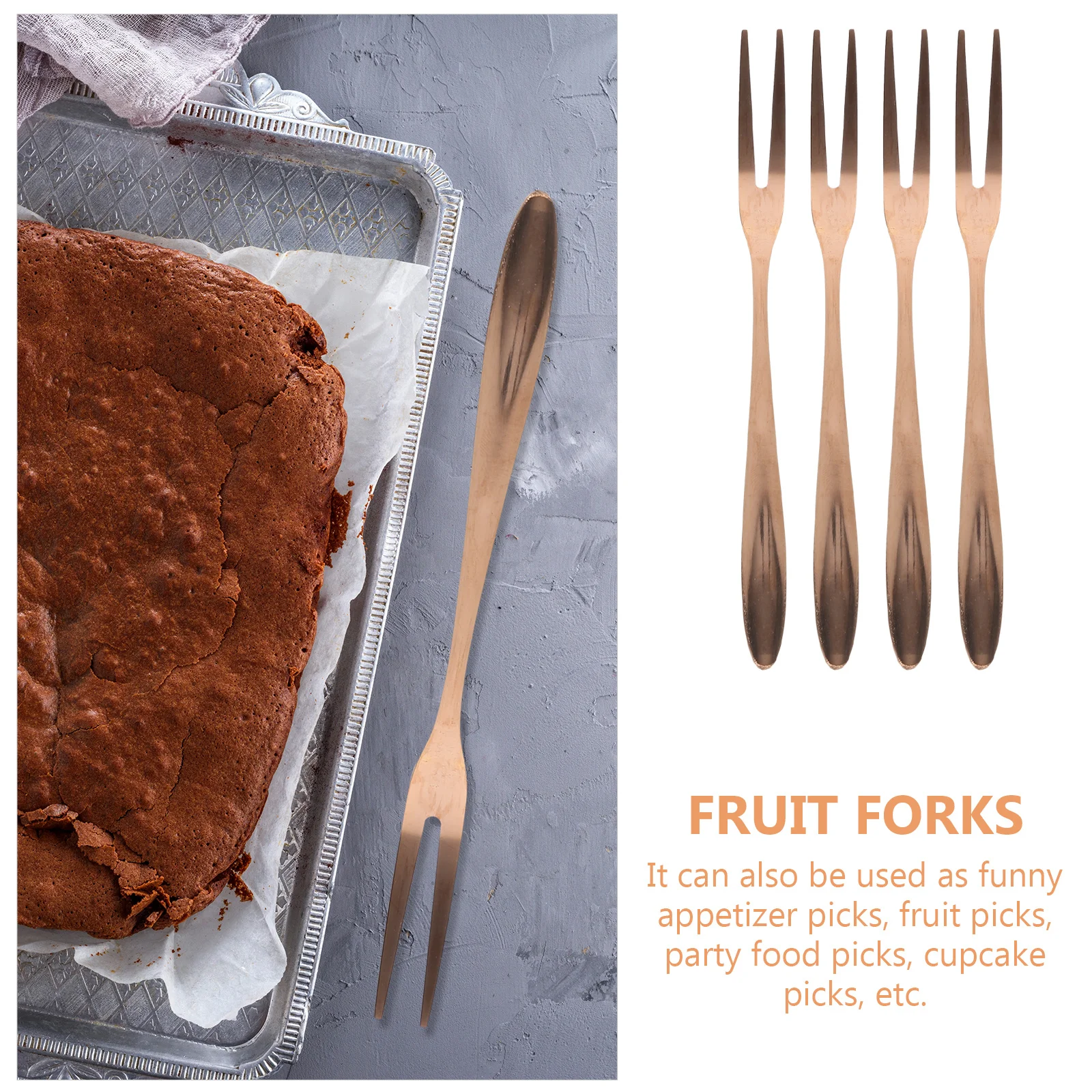 

10pcs Stainless Steel Fruit Forks Two Prongs Salad Dessert Forks Reusable Party Supplies For Hotel Bar Cafe Beach Party Rose