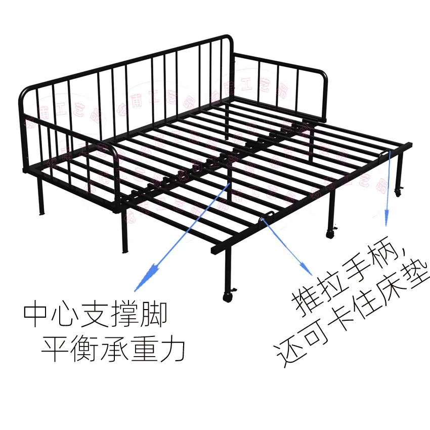 Push-pull wrought iron dual-purpose sofa bed frame, retractable to pull out the double bed, avoiding the corner skirting line