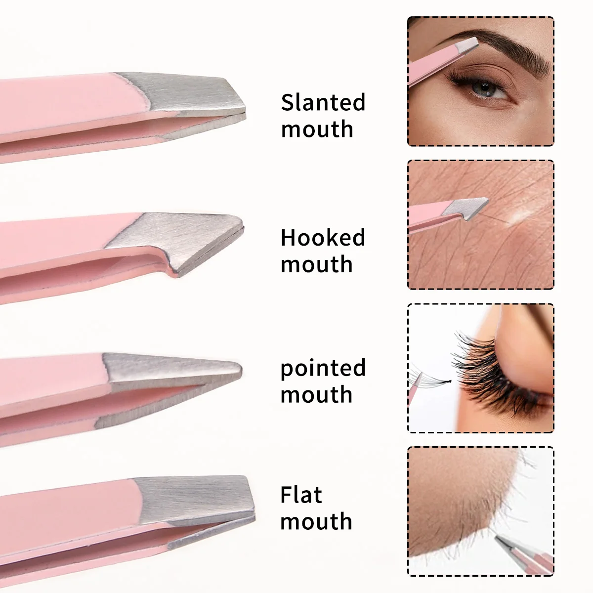 4pcs high-precision stainless steel tweezers, four different opening shapes, can be used for facial hair, unisex