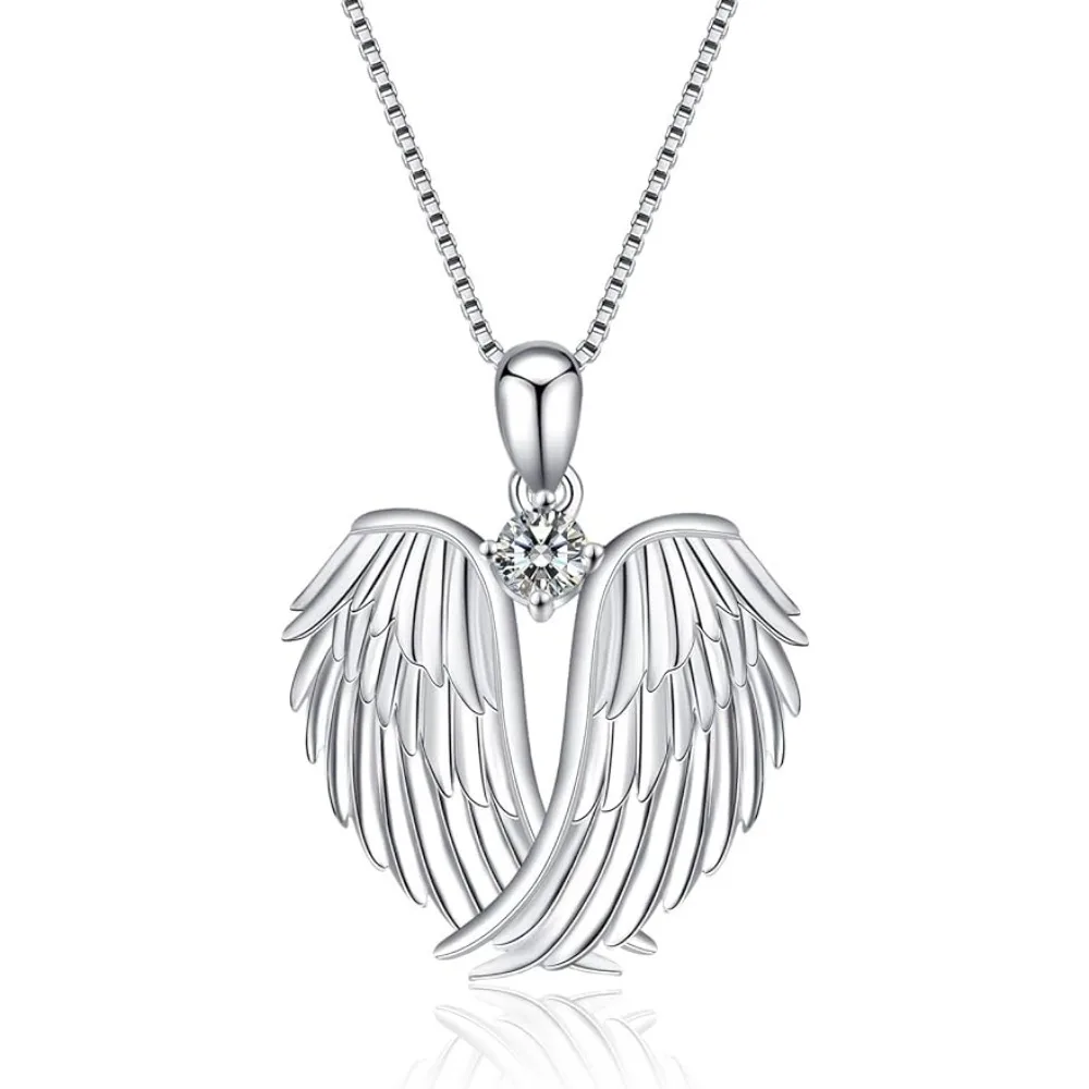 Angel Wings Necklace Guardian Angel Wings Pendant Necklace Birthstone Necklace for Women Girls Christmas Jewelry Gifts