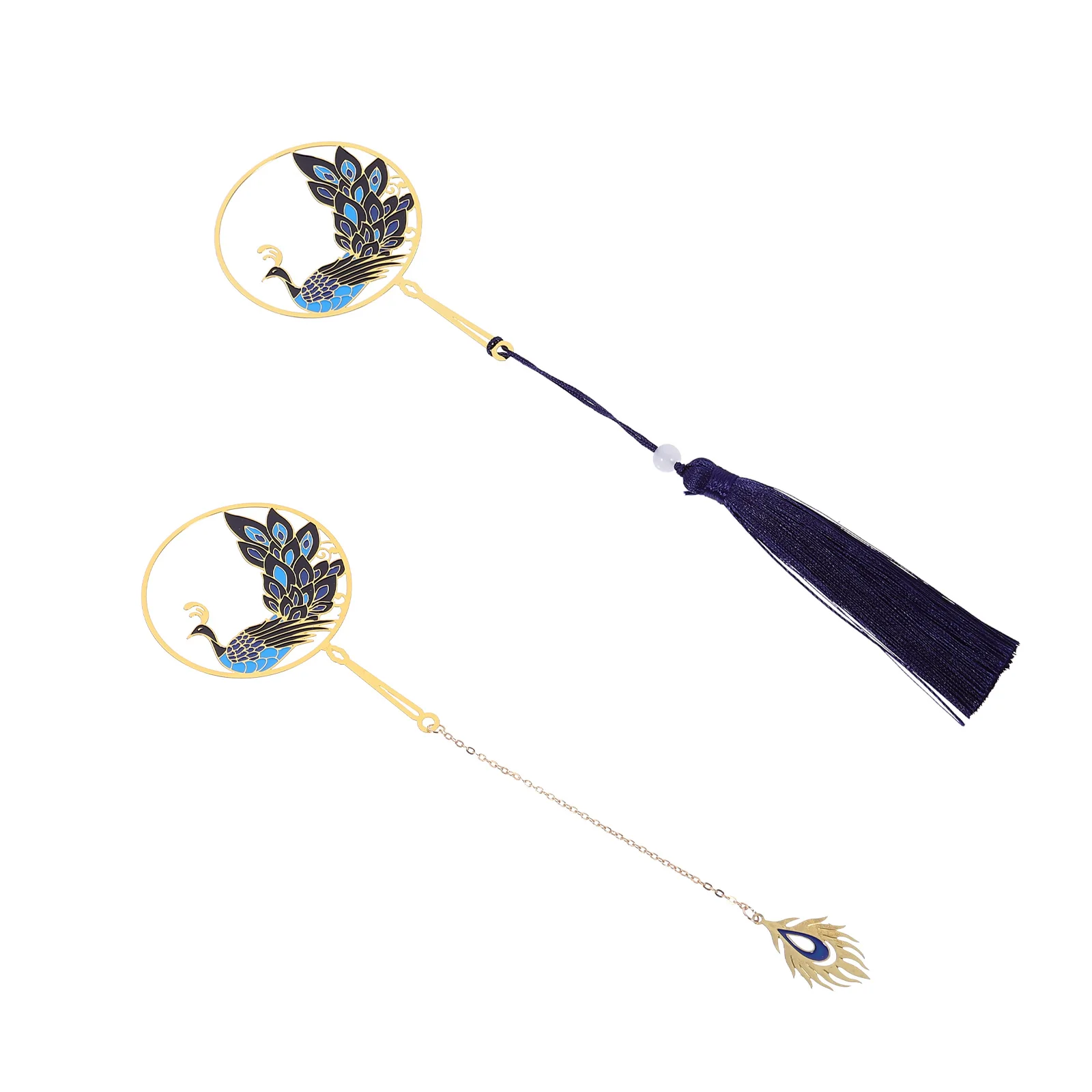 

2pcs Peacock Bookmark Metal Charm Book Lovers Vintage Page Marker Pendant Tassel Art Student Reading Office Home Gift