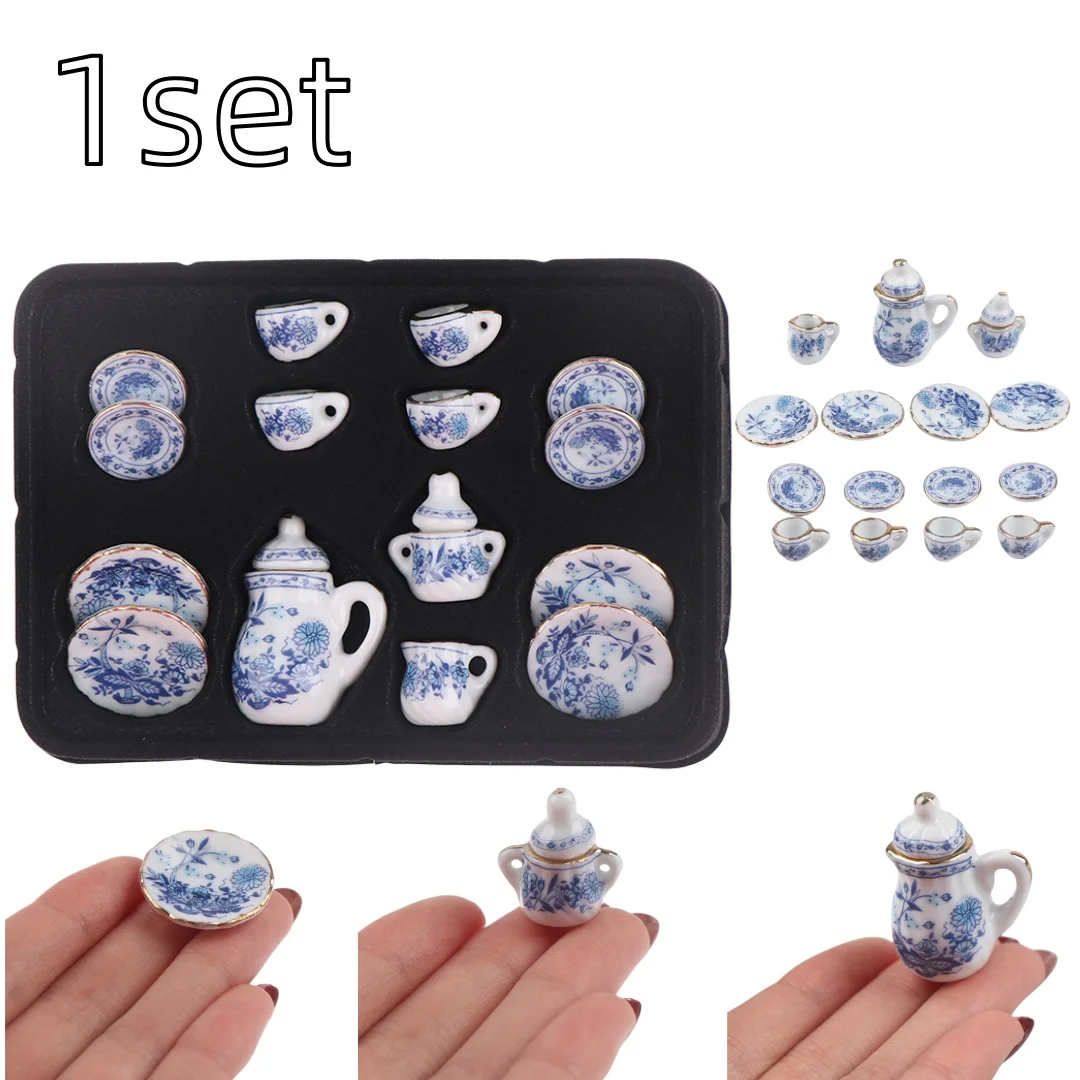 

15Pcs 1:12 Dollhouse Miniature Tableware Porcelain Ceramic Tea Cup Set Kids Gift Cute Mini Dessert Tea Set Decorative Ornaments