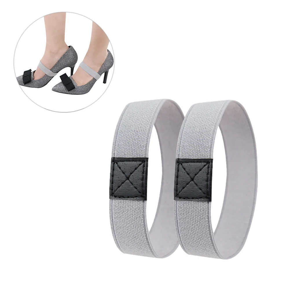 2Pairs High Heel Shoe Straps Stretchy Elastic Anti-Loose Shoe Bands for Women DIY Fixing Loose Heel Shoes Light Grey
