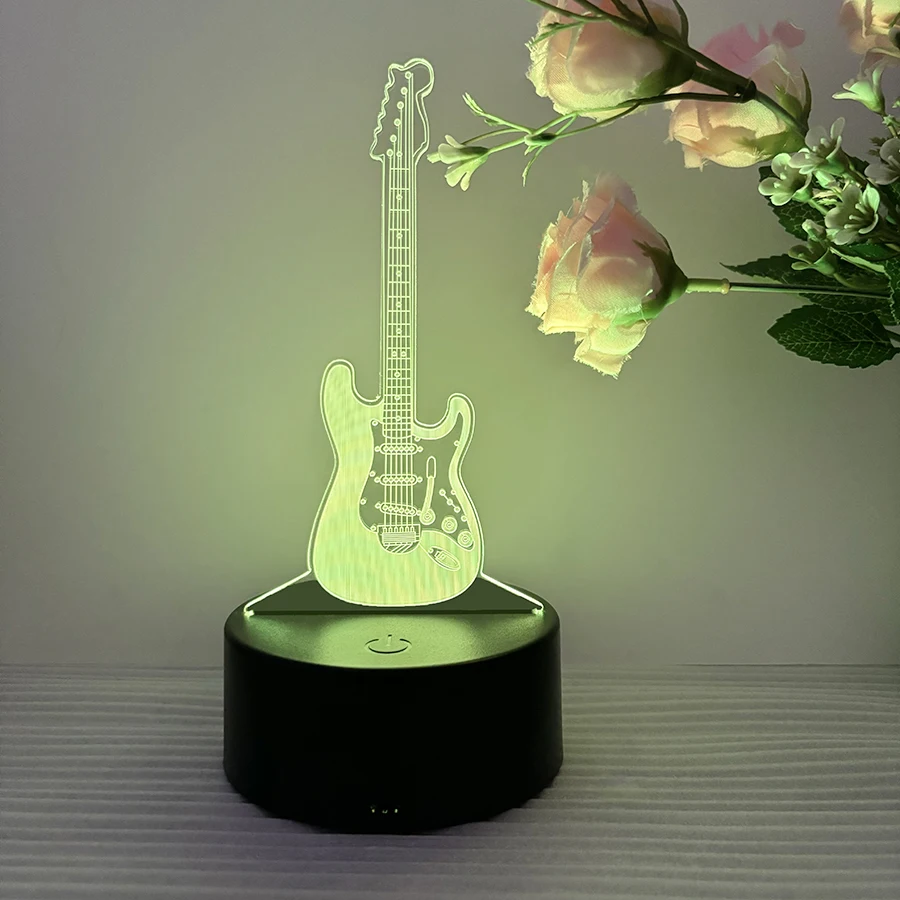 A guitar 3D vision nightlight, smart touch color palette, seven adjustable colors, battery USB dual use, suitable for holiday gi