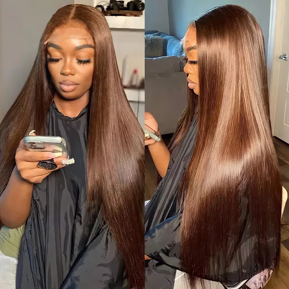 Czekoladowo-brązowy 13x4 Lace Front Human Hair Wigs Brazili Bone Straight 13x6 HD Lace Frontal Wig 200% Tanie peruki na wyprzedaży