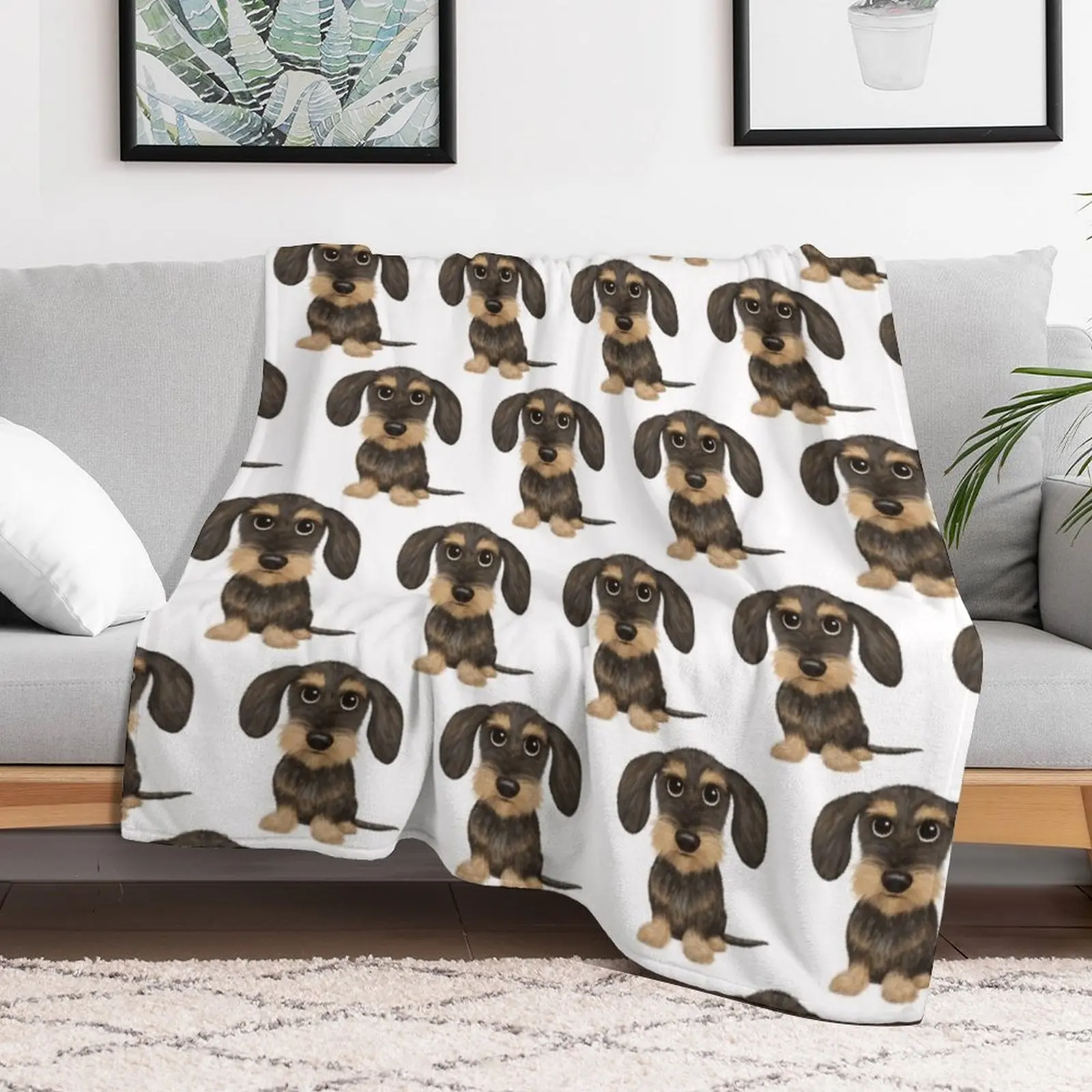 Wirehaired Dachshund Cute Wire Haired Wiener Dog Wild Boar and Tan Teckel Throw Blanket Cute Sofa Quilt Blankets