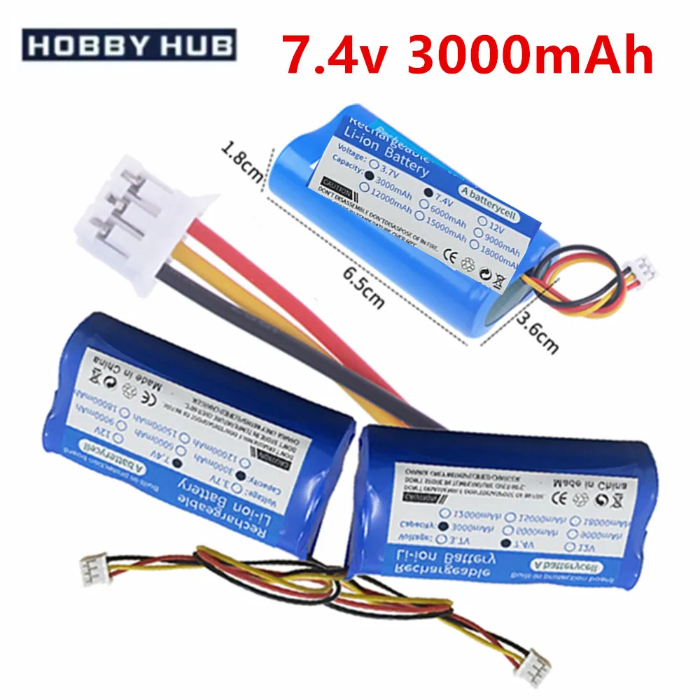 Lithium-Ionen-Akku 18650 2S 3000 mAh 7,4 V wiederaufladbarer Akku für Megaphon, Lautsprecher, kleiner Spieler, mit XH2.54-3P-Stecker und 3 Drähten