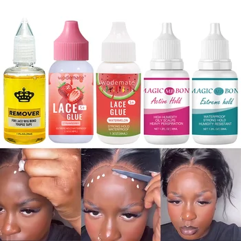Cola para peruca 38ml, adesivo de substituição de cabelo à prova d'água, cola de renda à prova de suor, fixação forte, 30ml, removedor de cola, kit de instalação de peruca
