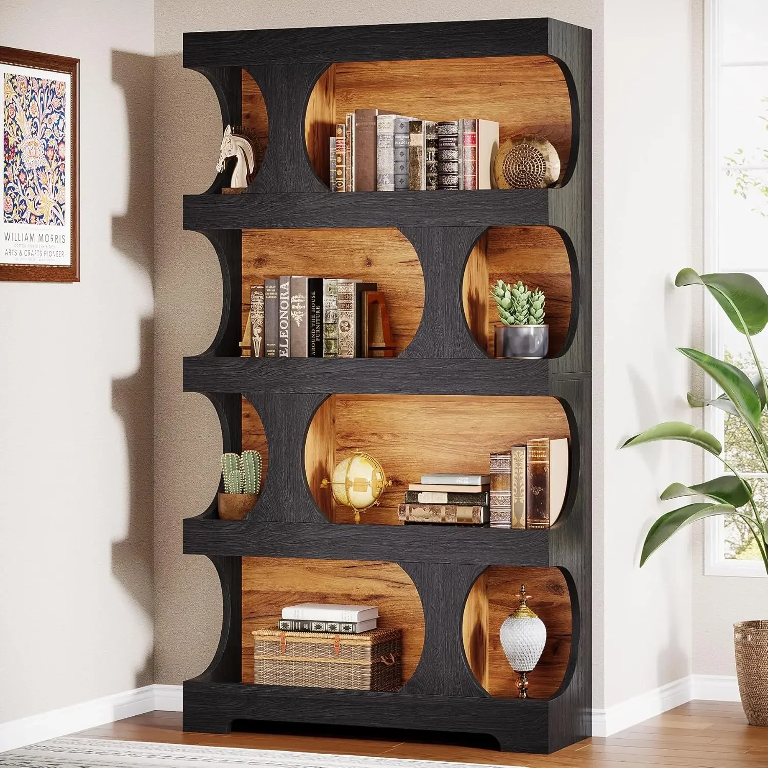 

Black Bookcase, Modern Bookshelf, 4-Tier Freestanding Display Shelf with Classic Shape for Living Room, Home Office