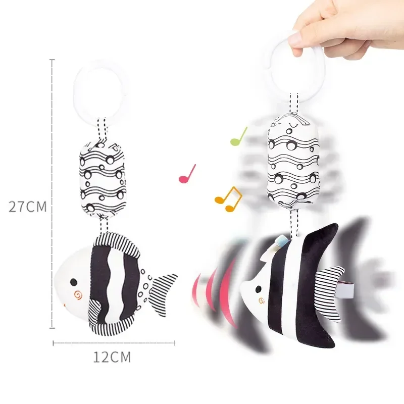 Soft Hanging Stroller/Crib Bell, Black & White Baby Rattle for Development 3