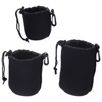 3pcs Camera Lens Case Soft Neoprene Bags DSLR Protection Drawstring Outdoor Pouch Storage Large Medium Small Elastic Strap