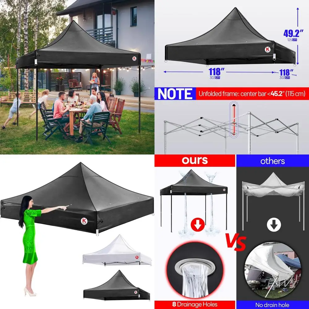 

10x10 Waterproof 600D Canopy Top with 8 Drainage Holes for Outdoor Tents and Booths (Black)