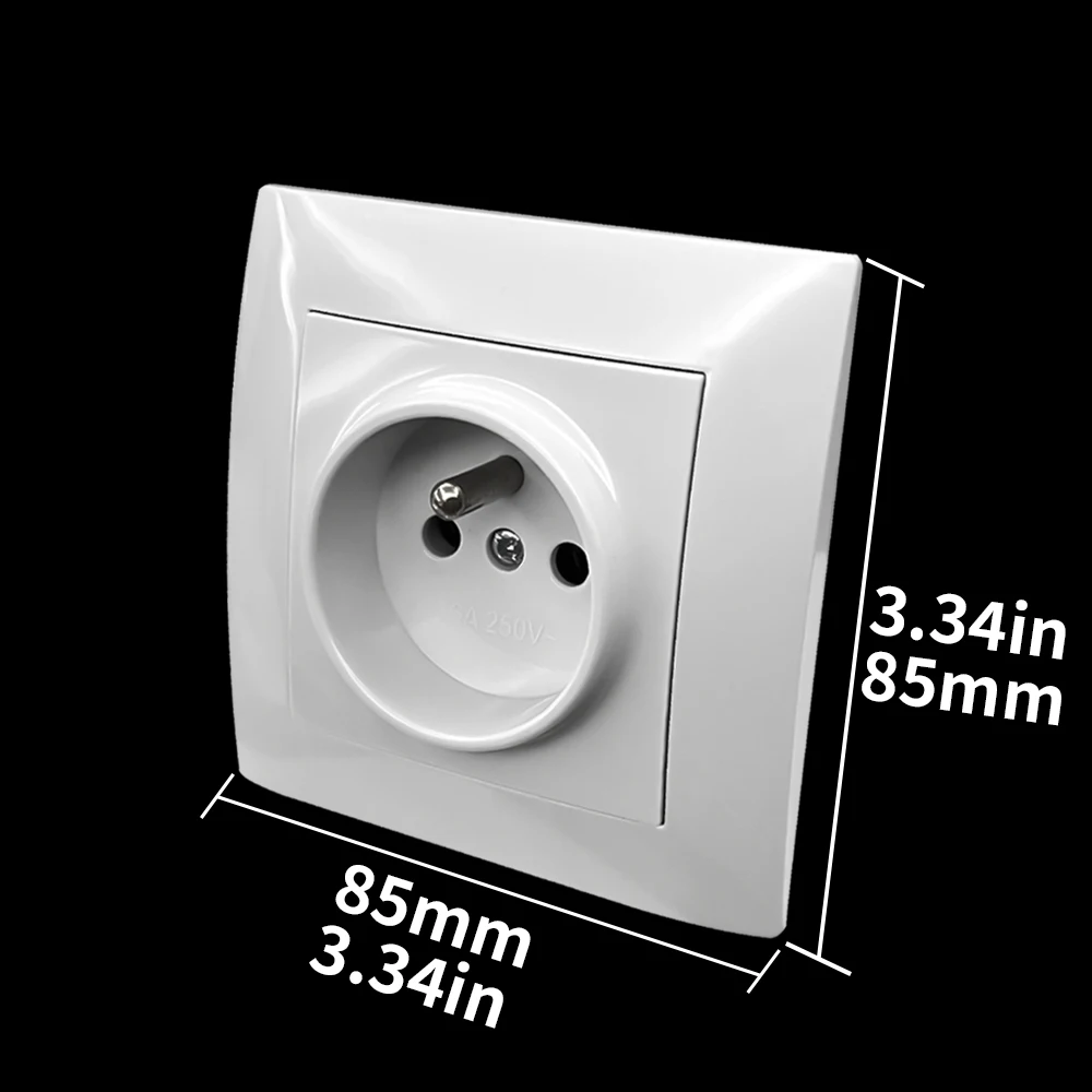 WESA Power Socket French Standard Wall Socket Electrical Outlet Standard Ground Embedded Plug White Flame Retardant Plastic Pane