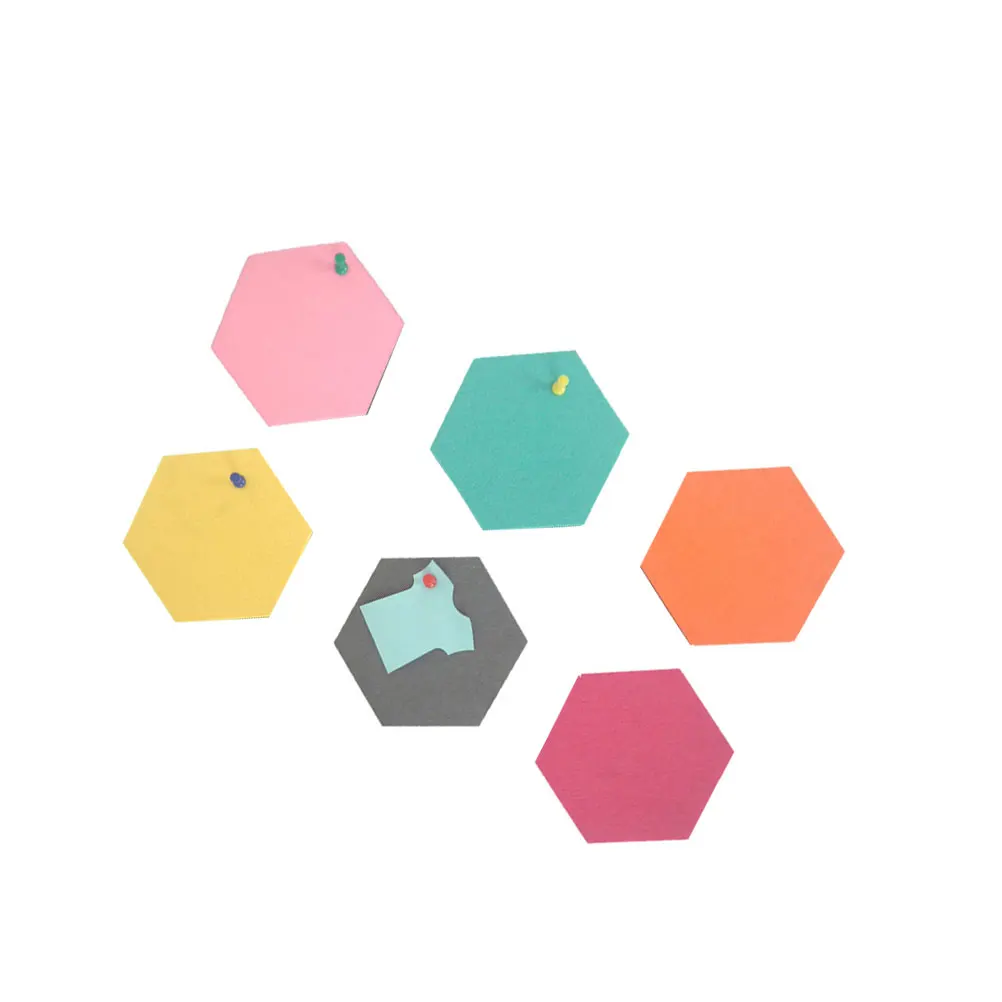 6 pcs Black Hexagonal Wall Sticker Easy Operate Adhesive Felt Tile for Photo Hanging Message Board