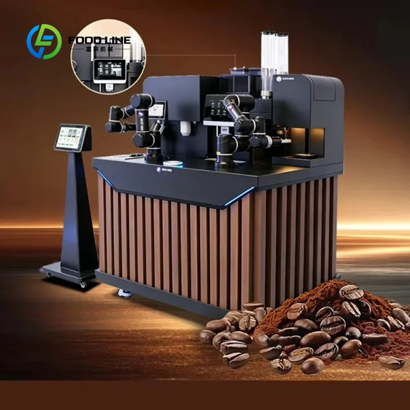 Customized 24 Hours Fully Aumatically Dual Robotic Arm Coffee Vending Machine Print Photo Robot Barista