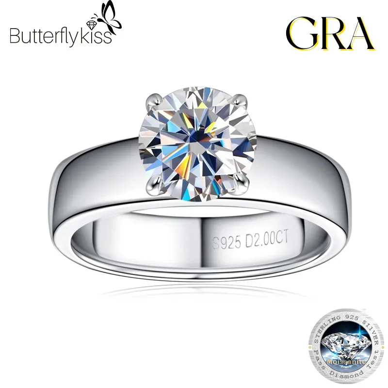 

Кольцо Butterflykiss из 18-каратного золота, серебро 925 пробы, 2 карата, 8 мм, с муассанитом для пар, женщин и мужчин, обручальные кольца, широкие кольца на палец