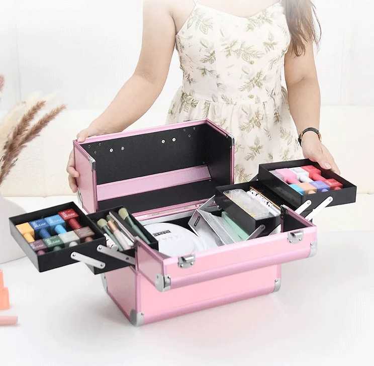 

Professional Pink Aluminum Cosmetic Case With Lock for Professional Lash Extension Travel Case