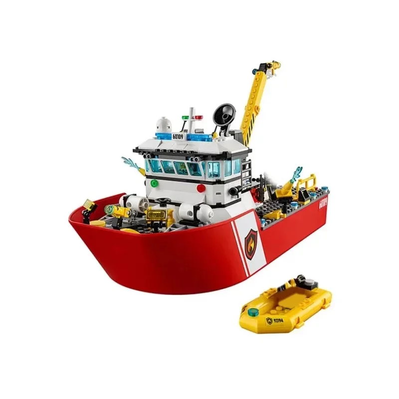 City Series Sea Cruise Boat Explore Fireboat Building Blocks Ship Model 60109 Assemble Brick Toy Gift For for Boys Girls Gifts