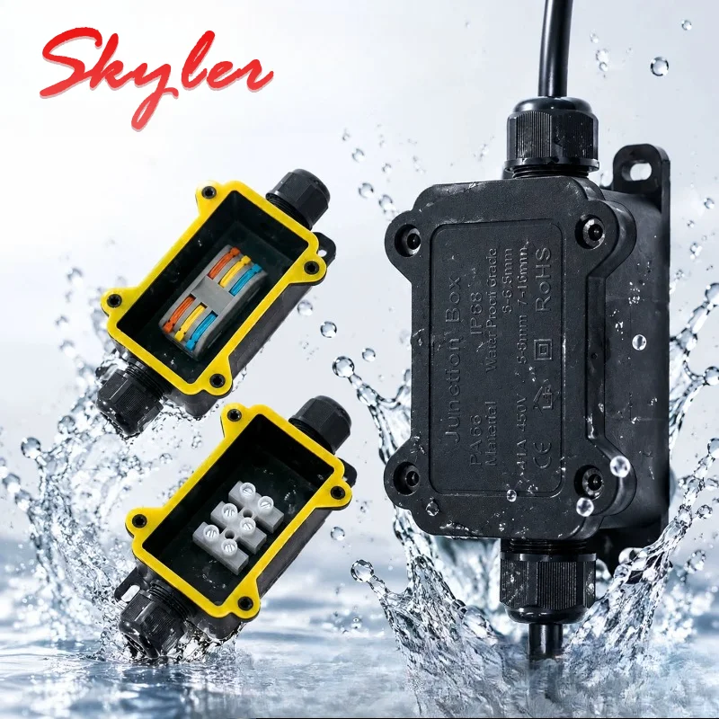 Image of Wasserdichte Y-förmige Strombox für den Außenbereich, 2/3-Wege-Schnellverbindungsanschluss, T-Verteilerdose mit Anschlussklemme, 32A/250V, Gewindedose IP68