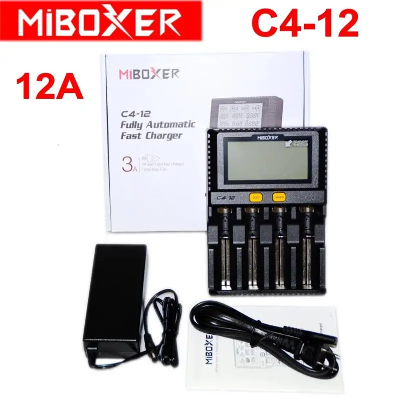 

Miboxer C4-12 Smart Battery 18650 265650 Charger 4-Slot LCD Screen 3.0A/slot total 12A for Li-ion/IMR/INR/ICR/Ni PK VP4 PLUS